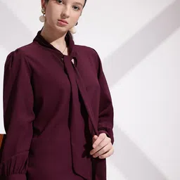 her by invictus Solid Scarf Neck Blouson Top-image-8
