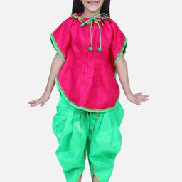 BownBee Girls Pink & Green Solid Kurta with Dhoti Pants-image-36