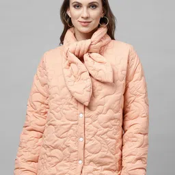 Athena Women Peach-Coloured Solid Lightweight Padded Jacket-image-96