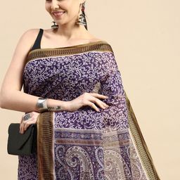 SHANVIKA Floral Pure Cotton Block Print Saree-image-100