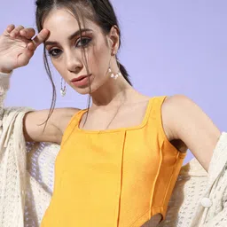 STREET 9 Woman Bright Yellow Solid Cropped Top-picture-28