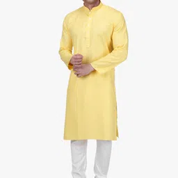 RAJUBHAI HARGOVINDAS Men Yellow & White Solid Kurta with Churidar-40