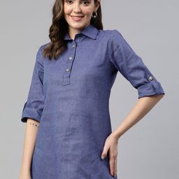 Cottinfab Roll-Up Sleeves Cotton Shirt Style Longline Top-picture-54