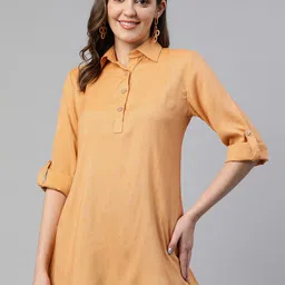 Cottinfab Roll-Up Sleeves Shirt Style Longline Top-image-45