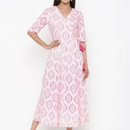 Maaesa Women Pink Printed Wrap Dress-image-1