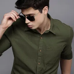 WROGN Solid Slim Fit Pure Cotton Casual Shirt-image-49