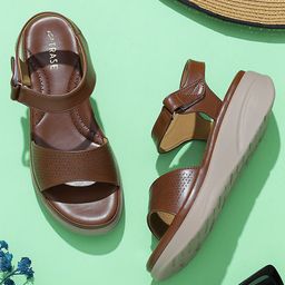 TRASE Women Textured Comfort Sandals With Buckles-20