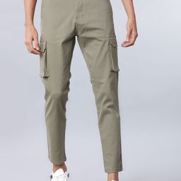 HIGHLANDER Men Olive Green Slim Fit Solid Cargos-image-78