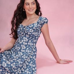 DressBerry Floral Print Smocked A-Line Dress-image-8