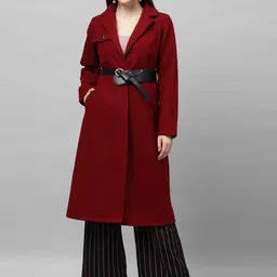 Athena Women Burgundy Solid Longline Overcoat-picture-55
