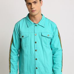 VOXATI Men Turquoise Blue Solid Denim Jacket-image-87