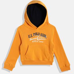 U.S. Polo Assn. Kids Boys Mustard Yellow Brand Logo Print & Embroidered Hooded Sweatshirt-picture-17