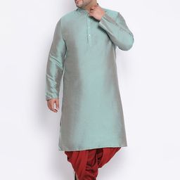 KISAH PLUS Men Teal Solid Straight Kurta-image-86