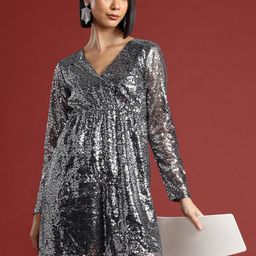 all about you Embellished Wrap Style Empire Dress-image-56