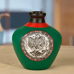 StyleMyWay Green & Orange Handpainted Terracotta Flower Vase-image-4