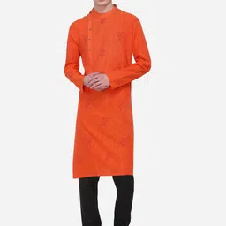 azania Men Orange Striped Straight Kurta-image-54