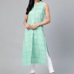 Jompers Women Green Pure Cotton Woven Design Straight Kurta-picture-14