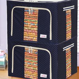 BlushBees Set Of 2 Navy Blue & White Printed Multi-Utility Wardrobe Organisers-20