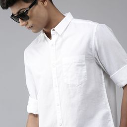 Roadster Men White Opaque Cotton Linen Casual Shirt-image-13
