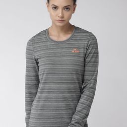 Alcis Women Grey Striped Round Neck T-shirt-image-32
