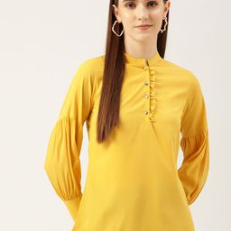 WISSTLER Yellow Mandarin Collar Crepe Shirt Style Top-image-27