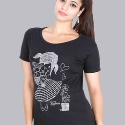 Fleximaa Women Black Printed Cotton T-shirt-image-42