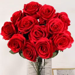TIED RIBBONS Red 12 Pieces Rose Artificial Flower-22