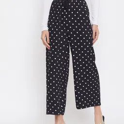 Crimsoune Club Women Black & White Relaxed Regular Fit Printed Parallel Trousers-image-85