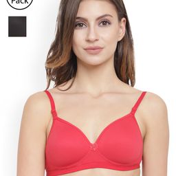 Floret Pack Of 2 Red & Black Solid Non-Wired Lightly Padded T-shirt Bra-image-77
