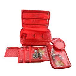 Kuber Industries Red & Transparent Sustainable Locker Jewellery Kit with 12 Pouches-14