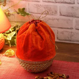 Aapno Rajasthan Orange & Gold-Toned Woven-Design Fabric Multipurpose Basket-5