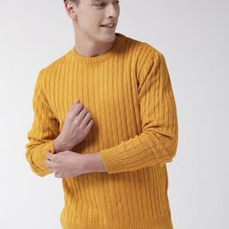 Mast & Harbour Men Mustard Yellow Cable Knit Sweater-image-36