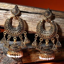 ANIKAS CREATION  Gold plated Circular Shaped Enamelled Jhumkas-image-7