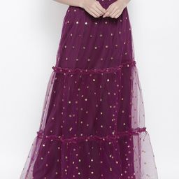 AKIMIA Purple Sequinned Tiered Maxi Skirt-55