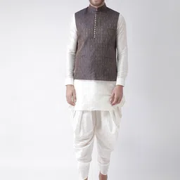 DEYANN Men Off-White Self Design Kurta with Patiala-image-6