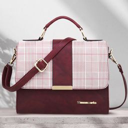 WOMEN MARKS Maroon & Off-White Checked Handheld Bag-8