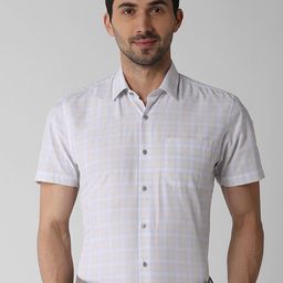 Peter England Men White & Yellow Slim Fit Checked Formal Shirt-image-75