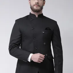 Hangup Men Black Solid Bandhgala Blazer-image-41