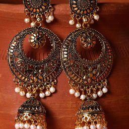 ANIKAS CREATIOn Gold Plated & Gunmetal-Toned Circular Drop Earrings-image-63