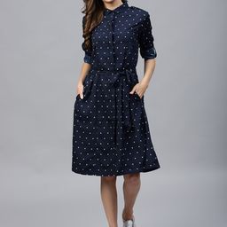 Tokyo Talkies Navy Blue Polka Dots Printed Shirt Dress-image-66