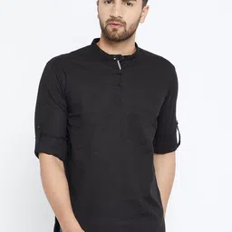 even Men Black Solid Dobby Weave Straight Kurta-image-92