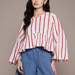 Roadster The Lifestyle Co. Pure Cotton Striped Flared Sleeve Regular Top-image-89