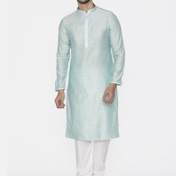 Manyavar Men Blue Woven Design Kurta with Churidar-picture-48