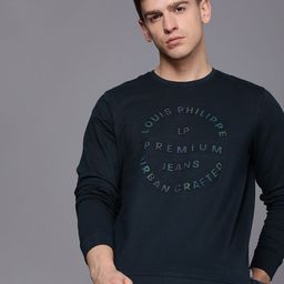 Louis Philippe Jeans Men Navy Blue Pure Cotton Applique Pullover Sweatshirt-image-102