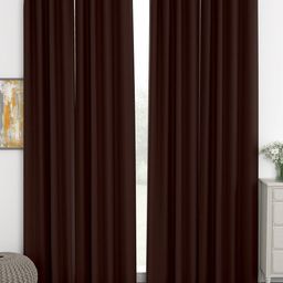 Story@Home Faux Silk Solid 300GSM Dark Brown Room Darkening Blackout Door Curtain - Set of 4-image-91