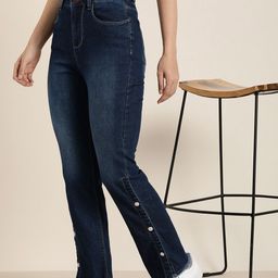 HERE&NOW Women Straight Fit High-Rise Light Fade Stretchable Jeans-image-59