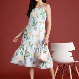 all about you Tropical Print Cotton A-Line Midi Dress-picture-18