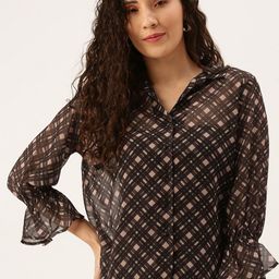 Flying Machine Women Brown Checked Shirt Style Top-picture-24