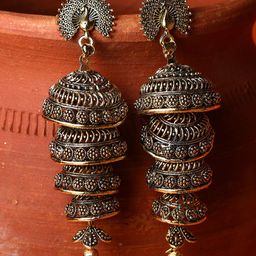 ANIKAS CREATION Black & Gold-Plated Enamelled Dome Shaped Jhumkas-0