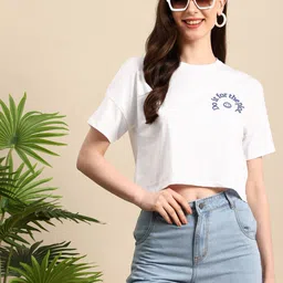 Mast & Harbour Typography Printed Drop-Shoulder Sleeves Pure Cotton Casual T-shirt-picture-22